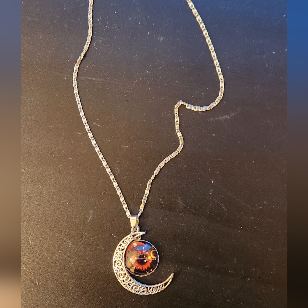 Elegant Silver Scorpio Crescent Moon Pendant Necklace